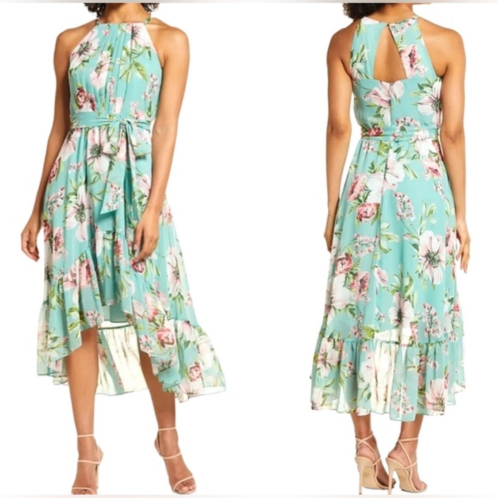 Vince Camuto Floral High Low Maxi Dress Pleated Ruffle Size 8 NWT - Picture 7 of 7
